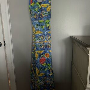 Source Unknown Blue and Yellow Maxi Dress